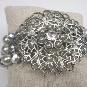 Fashion Silver Stretch Bracelet Large Flower Silve